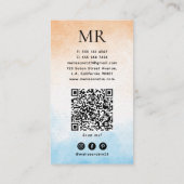 Pastel Waterverf Aangepaste QR-code en Monogram Visitekaartje (Achterkant)