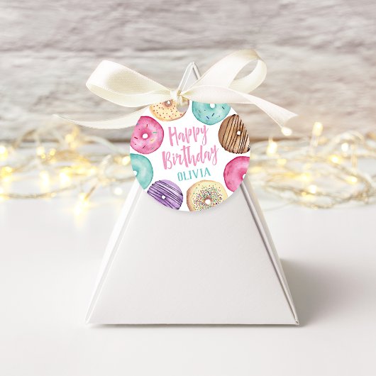 Pastel Waterverf Aangepaste verjaardag donut Bedankjes Labels