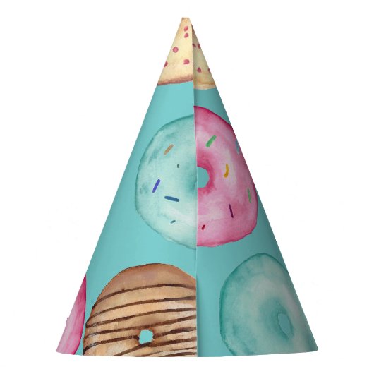 Pastel Waterverf Aangepaste verjaardag donut Feesthoedjes (Achterkant)