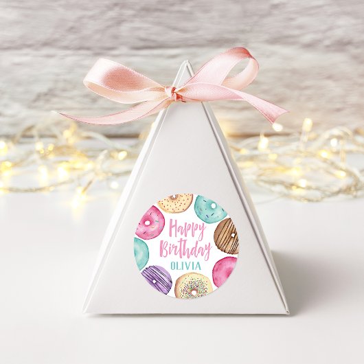 Pastel Waterverf Aangepaste verjaardag donut Ronde Sticker