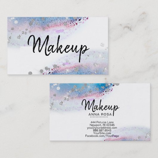 ** Pastel Waterverf Abstract = Glitter Blue Visitekaartje (Voorkant / Achterkant)