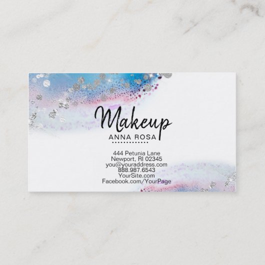 ** Pastel Waterverf Abstract = Glitter Blue Visitekaartje (Achterkant)