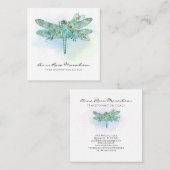 *~* Pastel Waterverf Aqua Pink Dragonfly Vierkante Visitekaartje (Voorkant / Achterkant)