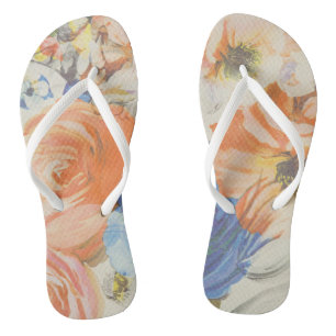 Pastel Waterverf Artwork Bouquet of Flowers Teenslippers