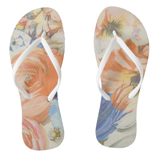 Pastel Waterverf Artwork Bouquet of Flowers Teenslippers (Voetbed)