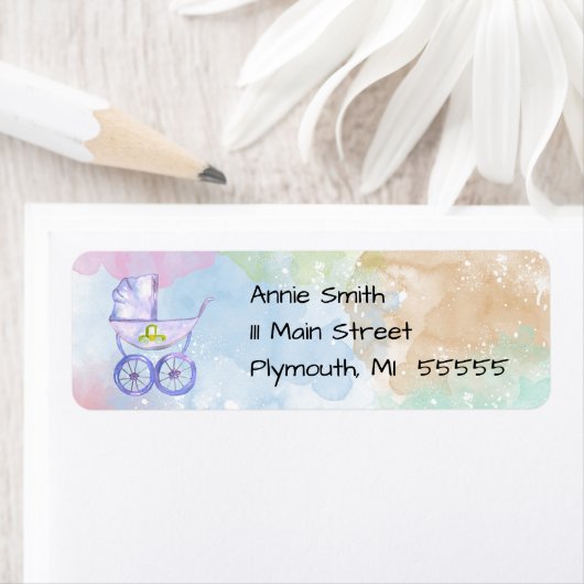 Pastel Waterverf Baby Carriage Address Label (Insitu)