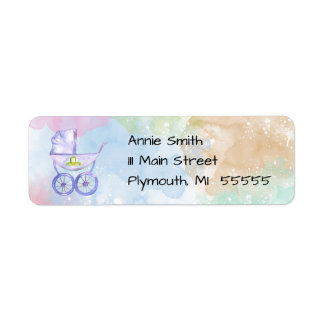 Pastel Waterverf Baby Carriage Address Label