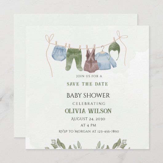 Pastel Waterverf Baby shower Bewaar de datum Save The Date (Voorkant / Achterkant)