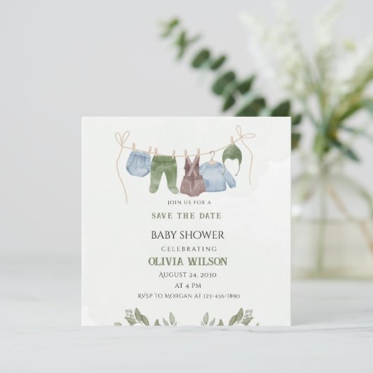 Pastel Waterverf Baby shower Bewaar de datum Save The Date (Staand voorkant)