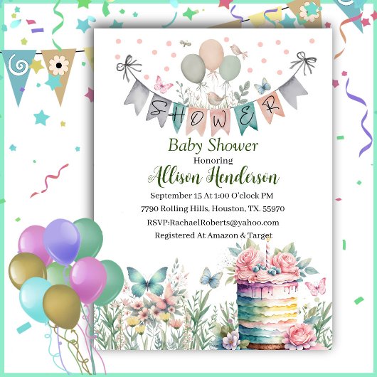 Pastel Waterverf Baby shower Invitation Kaart