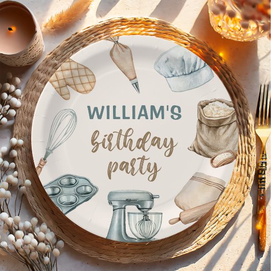 Pastel Waterverf Baking Boy Verjaardag Papieren Bordje