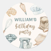 Pastel Waterverf Baking Boy Verjaardag Ronde Sticker (Voorkant)