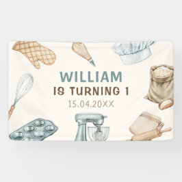 Pastel Waterverf Baking Boy Verjaardag Spandoek