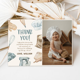 Pastel Waterverf Baking Boy Verjaardagsfoto Bedankkaart