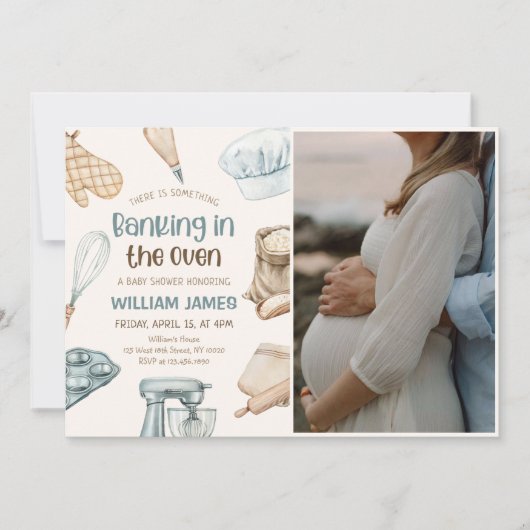 Pastel Waterverf Bakken Baby Boy Shower Foto Kaart (Voorkant)