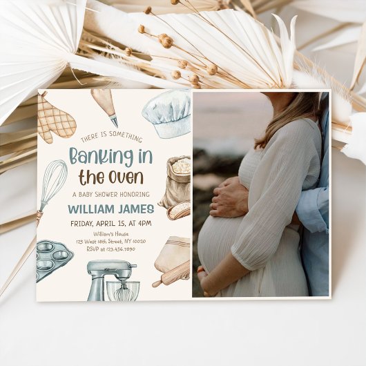 Pastel Waterverf Bakken Baby Boy Shower Foto Kaart
