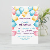 Pastel Waterverf Ballonnen Verjaardagsfeest Kaart (Staand voorkant)