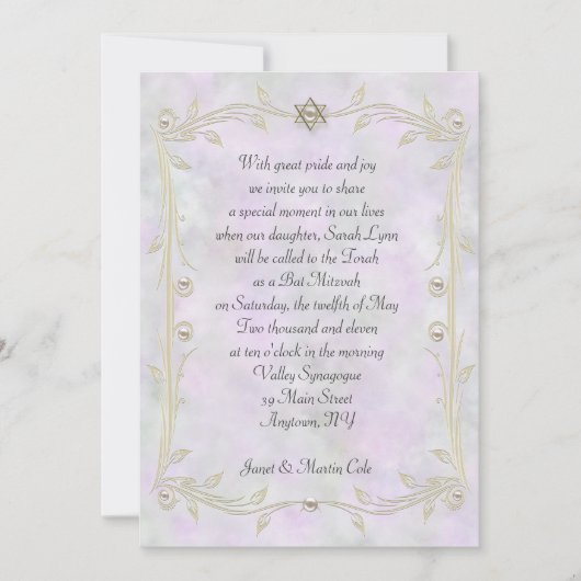 Pastel Waterverf Bat Mitzvah Uitnodiging (Voorkant)