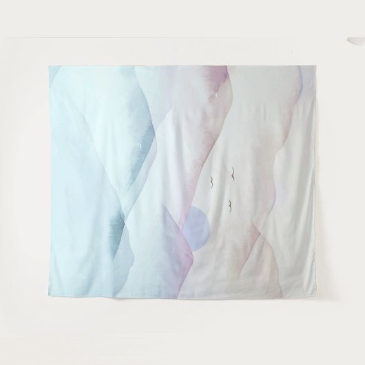 Pastel Waterverf Bergen Landschap Tapestry Wandkleed (Voorkant (horizontaal))