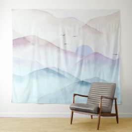 Pastel Waterverf Bergen Landschap Tapestry Wandkleed