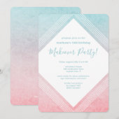 Pastel Waterverf Birthday Makoverpartij Aqua Kaart (Voorkant / Achterkant)