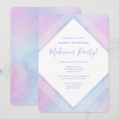 Pastel Waterverf Birthday Makoverparty Paars Kaart (Voorkant / Achterkant)
