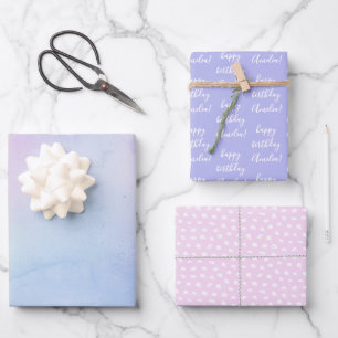 Pastel Waterverf Birthday Naam Roze Paars Inpakpapier Vel