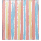 Pastel Waterverf Blauw Roze Gele Strepen Douchegordijn (Voorkant)