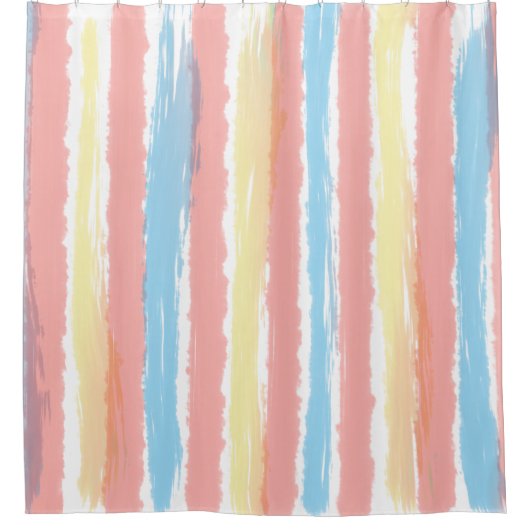 Pastel Waterverf Blauw Roze Gele Strepen Douchegordijn (Voorkant)