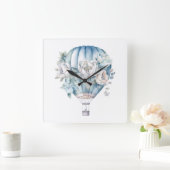 PASTEL WATERVERF BLAUW WITTE LUCHT BALLOONS VIERKANTE KLOK (Huis)