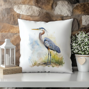 Pastel Waterverf Blauwe Reiger Louisiana Staat Kussen