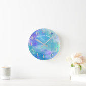 Pastel Waterverf Blauwgroen Zeemeermin Tail gepers Ronde Klok (Huis)