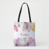 Pastel Waterverf Bloem Aangepaste Boodschappentas Tote Bag (Voorkant)