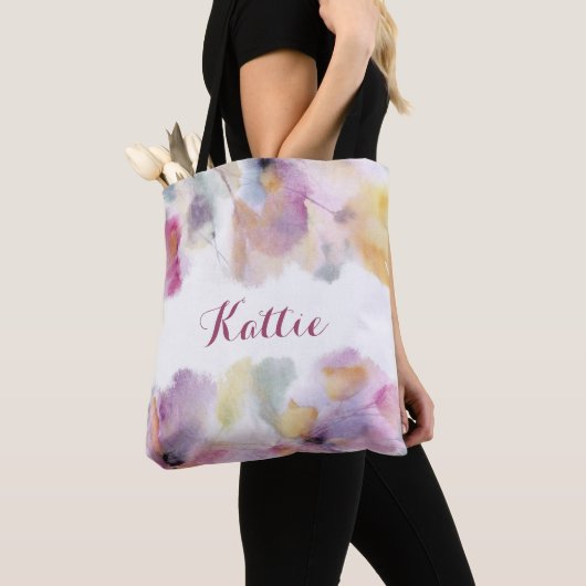 Pastel Waterverf Bloem Aangepaste Boodschappentas Tote Bag (Dichtbij)