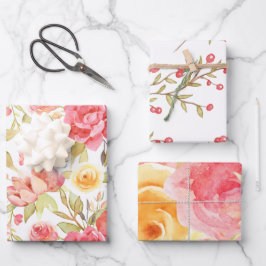 Pastel Waterverf Bloem Assortiment van Inpakpapier Vel