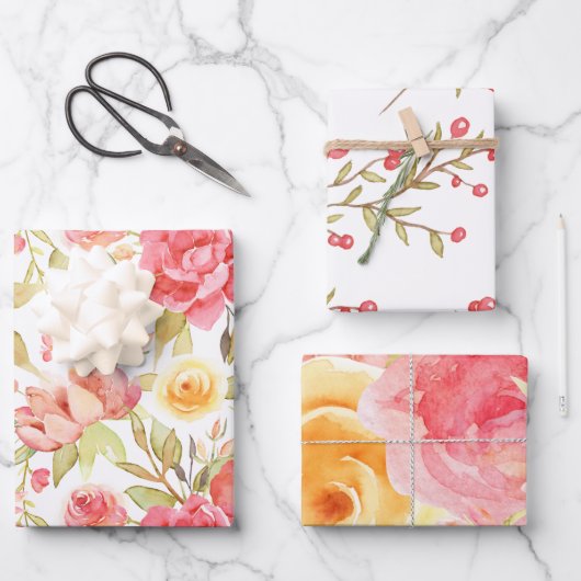 Pastel Waterverf Bloem Assortiment van Inpakpapier Vel (Voorkant)