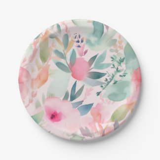 Pastel Waterverf Bloem Bruidsdouche Papieren Bordje