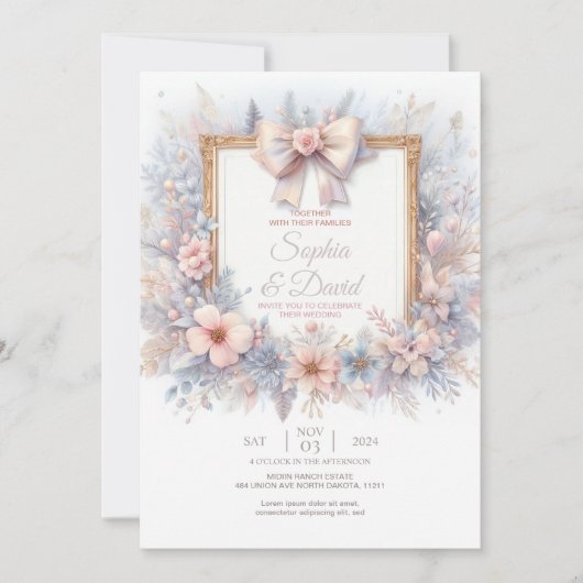 Pastel Waterverf Bloem Bruiloft Uitnodiging (Voorkant)