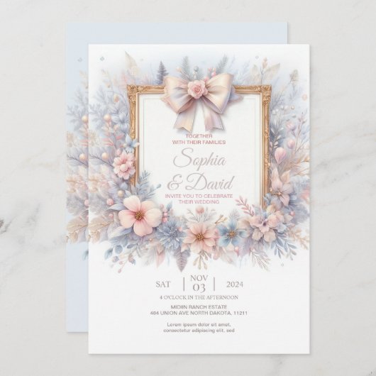 Pastel Waterverf Bloem Bruiloft Uitnodiging (Voorkant / Achterkant)