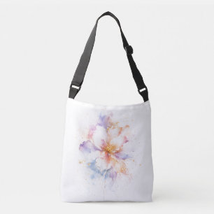 Pastel Waterverf Bloem met Gouden Accenten Kunst Crossbody Tas
