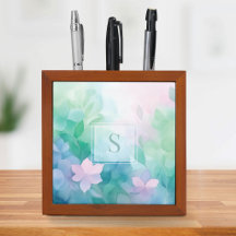 Pastel Waterverf Bloem Monogram Kantoororganisator