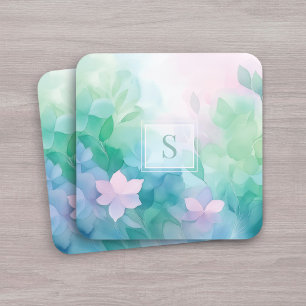 Pastel Waterverf Bloem Monogram Ondersettings Bier Onderzetter