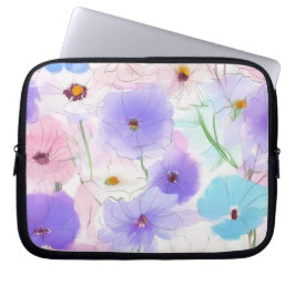 Pastel Waterverf Bloem Motief Laptop Hoes
