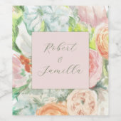 Pastel Waterverf Bloem Wijnfles Etiket (Enkel label)