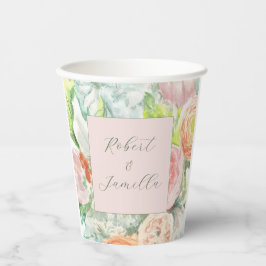 Pastel Waterverf Bloem Wijnfles Etiket Papieren Bekers