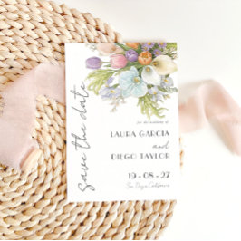 Pastel Waterverf Bloemachtige Trouwdag Save The Date