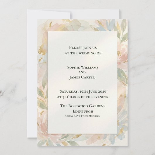 Pastel Waterverf Bloemen Bruiloftsinvitaties Kaart (Voorkant)