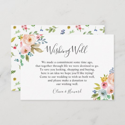 Pastel Waterverf Bloemen Bruiloftswensput Kaart (Voorkant / Achterkant)