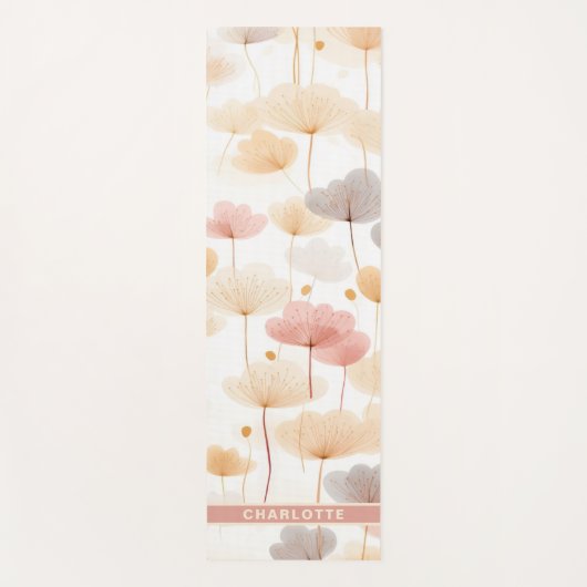 Pastel Waterverf Bloemen Gepersonaliseerde naam Yogamat (Voorkant)