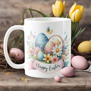 Pastel Waterverf Bloemen Happy Easter Koffiemok